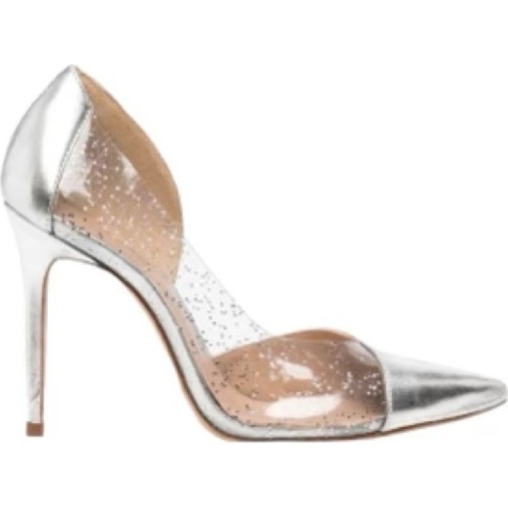 Schutz Cendi Ann Silver Metallic Glitter Clear Vinyl D 'Orsay Heels 8.5B FLAW